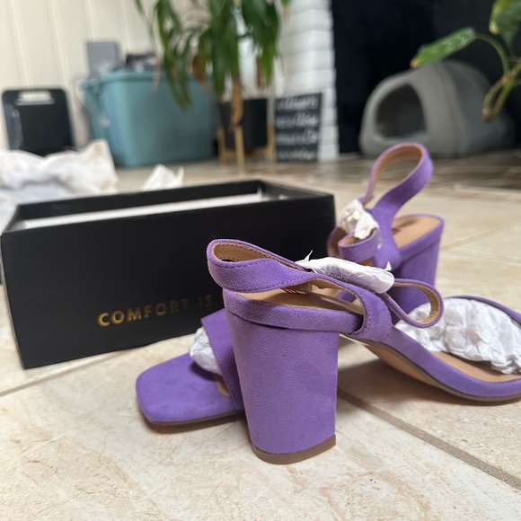 Women's Chunky Heels Square Toe block Sandals Wedding Prom - lilac size 7 - Picture 4 of 6